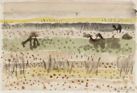 Bargheer, Eduard – Uten tittel. (Steppe i Tunisia). Akvarell på velin.