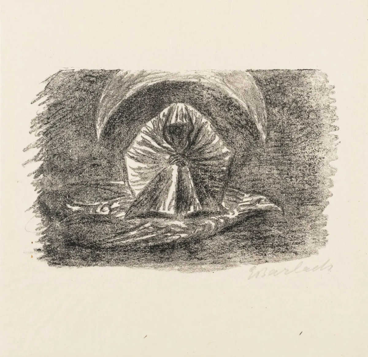 Barlach, Ernst – 致月亮（Mondspuk）。薄日本纸石版画。铅笔签名。1924年。纸张尺寸：24.5 x 25.5厘米。…