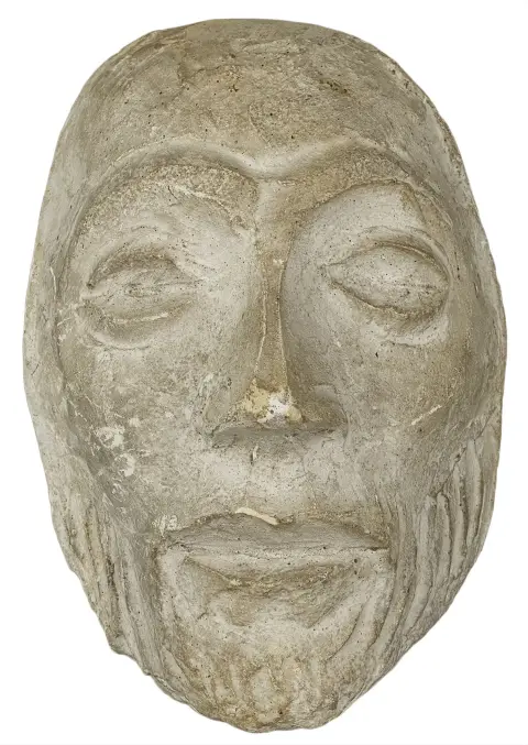 Barlach, Ernst – Christusmaske V. Gipsavstøpning. 1931. Mål: 15,2 x 11 x 6 cm. Sml. Laur II 0482, ikke registrert avstøpning. - Ytterst…