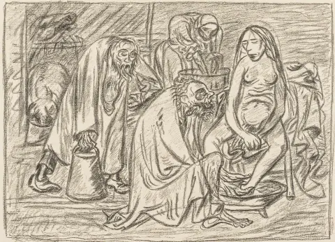 Barlach, Ernst – Familiens forsørger. Krittlitografi på velin (vannmerke: "OF Berlin-CH Leipzig"). Signert nederst til høyre…