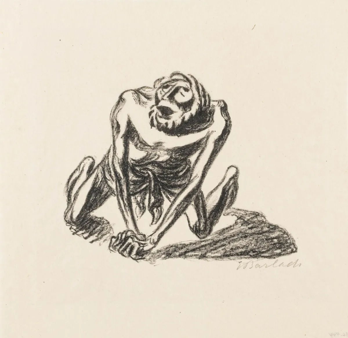 Barlach, Ernst – 贱民的祈祷。透明纸石版画。铅笔签名。1924年。纸张尺寸：25.5 x 26.5厘米。Laur 77.08。…