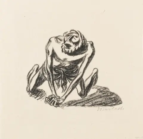 Barlach, Ernst – Pariaens bønn. Litografi på transparentpapir. Signert med blyant. 1924. Bladmål: 25,5 x 26,5 cm. Laur 77.08.…