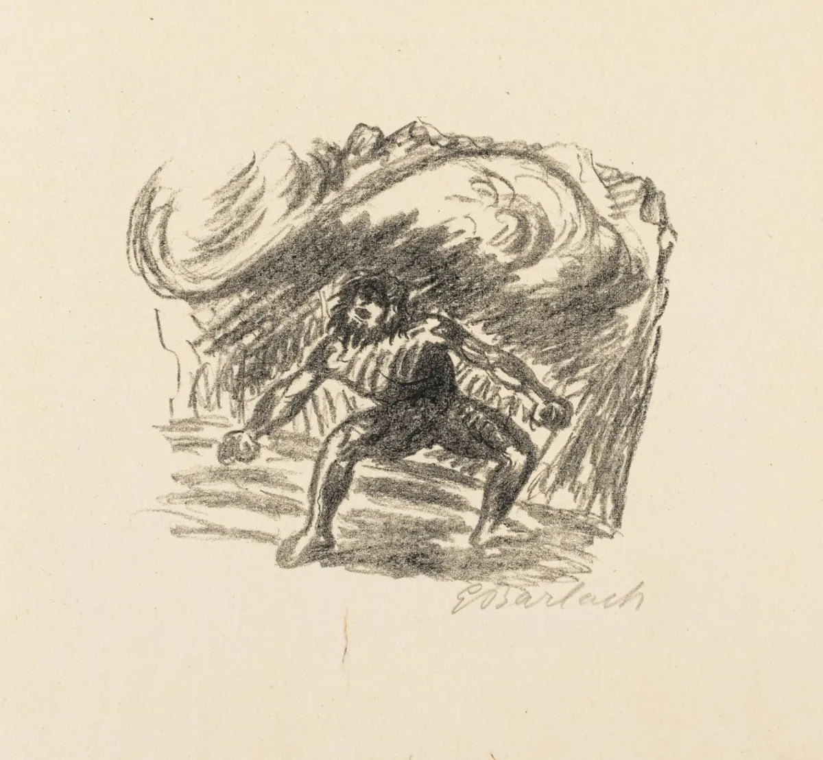 Barlach, Ernst – 普罗米修斯1（接收者）。薄日本纸石版画。铅笔签名。1924年。纸张尺寸：25.5 x 26.5…