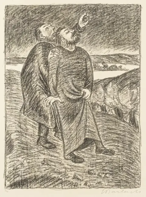 Barlach, Ernst – Stjernekikker III (Stjernekikker). Litografi på gulaktig bøttepapir. Signert og nummerert samt med vannmerke fra…