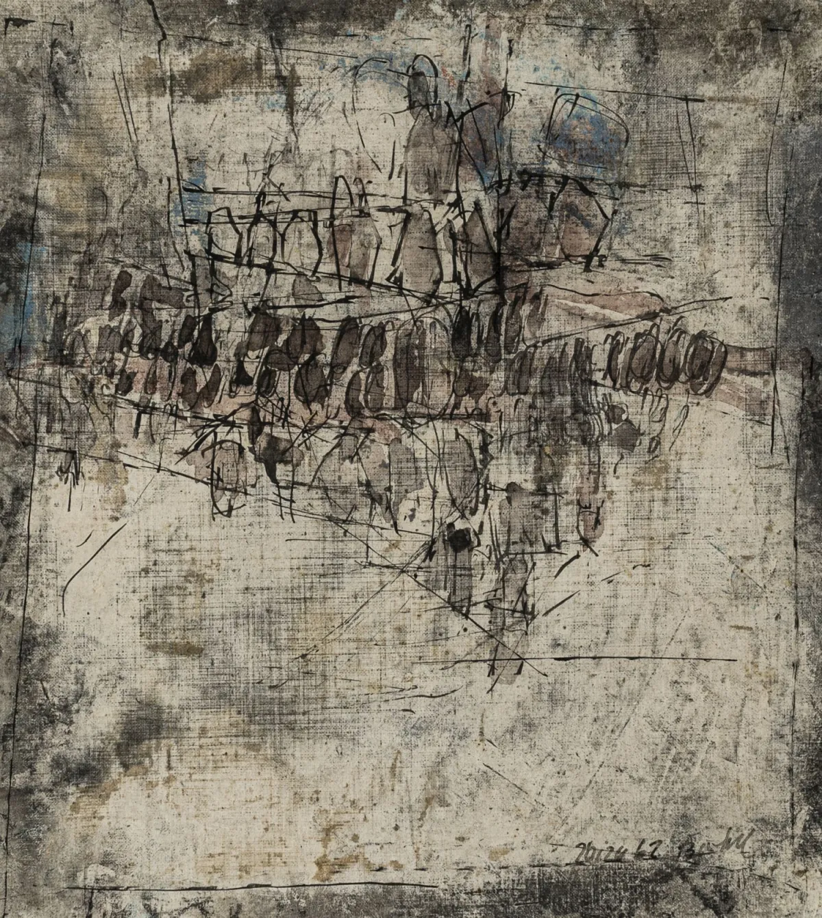 Bartel, Kurt – 无题。布面综合媒材。右下角签名并注明日期。伊维萨，1962。画面尺寸：25 x 22,5 厘米。装于…