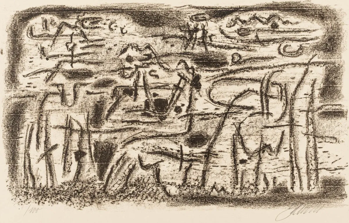 Baumeister, Willi – 3幅彩色石版画合集，犊皮纸。每幅均有签名和编号。1947年。纸张尺寸：34.3 x 43厘米至35.1 x 43厘米