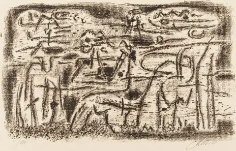 Baumeister, Willi – Samling av 3 farvelitografier på velin. Hver signert og nummerert. 1947. Bladmål: 34,3 x 43 cm til 35,1 x 43 cm