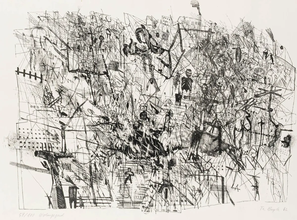 Bayrle, Thomas – Quartier résidentiel. Lithographie sur papier.