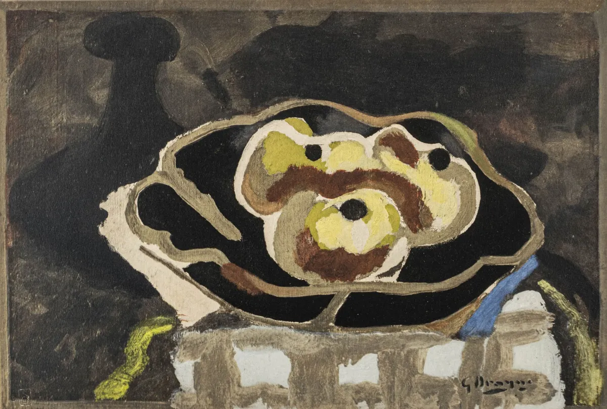 Braque, Georges – Nature morte aux pommes。犊皮纸上彩色珂罗版。右下角铅笔签名"G Braque"，左下角编号。版数：…