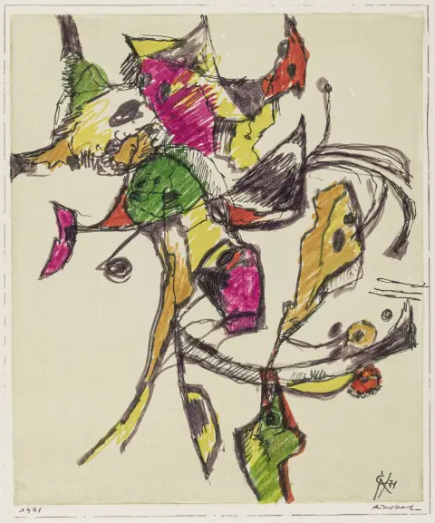 Cavael, Rolf – Nimetön. (Värillinen sommitelma). Sekatekniikka.