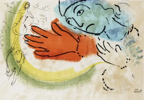Chagall, Marc – L'écuyère. Väri litografia veliinille. Kiveen signeerattu oikeassa alakulmassa. 1956. Arkin mitat: 37,5 x 53,5…