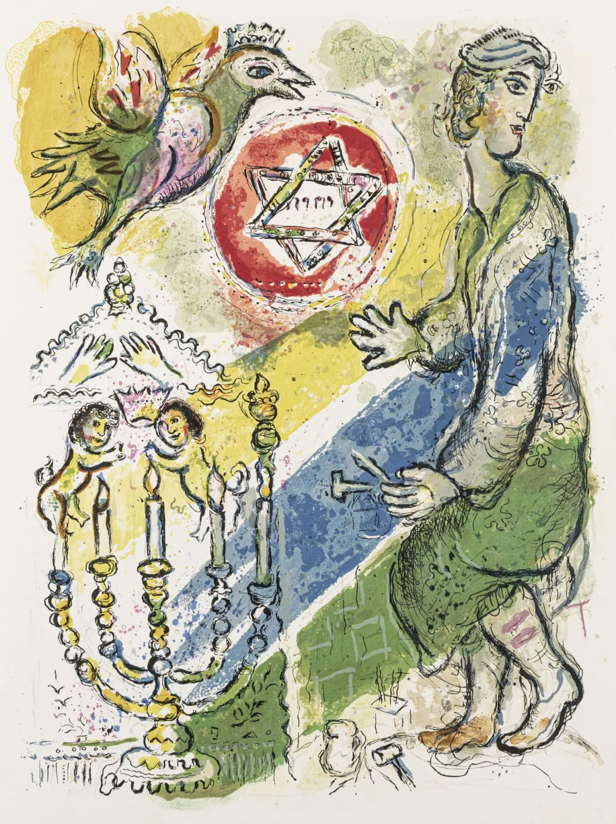 夏加尔，马克 – 无题。（出自系列：“Exodus”）。手工纸彩色石版画。1966年。图案尺寸：47 x 34厘米。纸张尺寸：50,5 x 37…