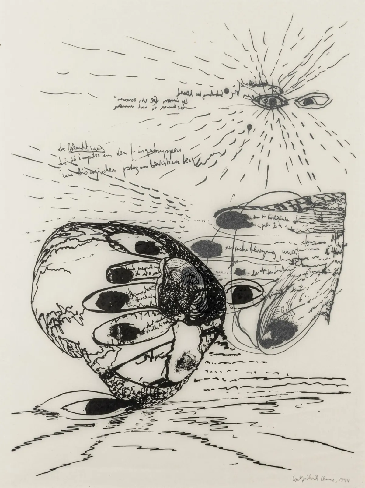 Claus, Carlfriedrich – Handreflexion。透明纸张上的胶印石版画。右下角签名并注明日期。1974年。纸张尺寸...