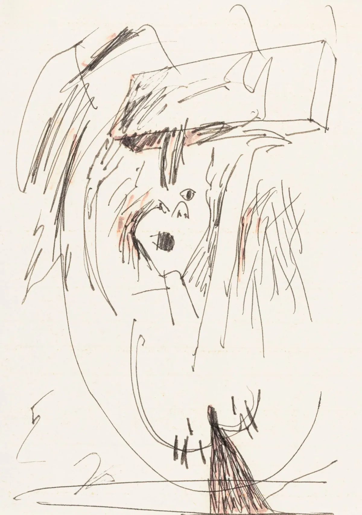 Dahn, Walter – 无题。犊皮纸上着色墨水画。背面签名并注明日期。1981年。纸张尺寸：21 x 15 cm。