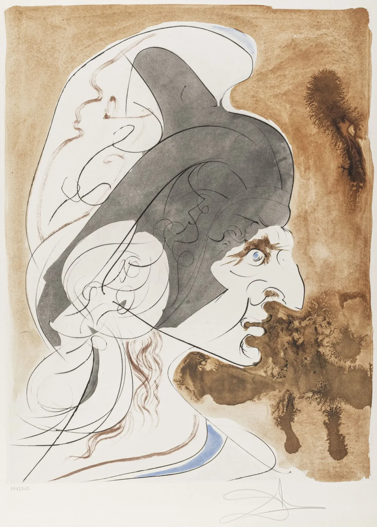 Dalí, Salvador – Condottiere - 出自"向莱昂纳多致敬"系列。彩色蚀刻版画和彩色石版画，手工纸。下方签名并编号。