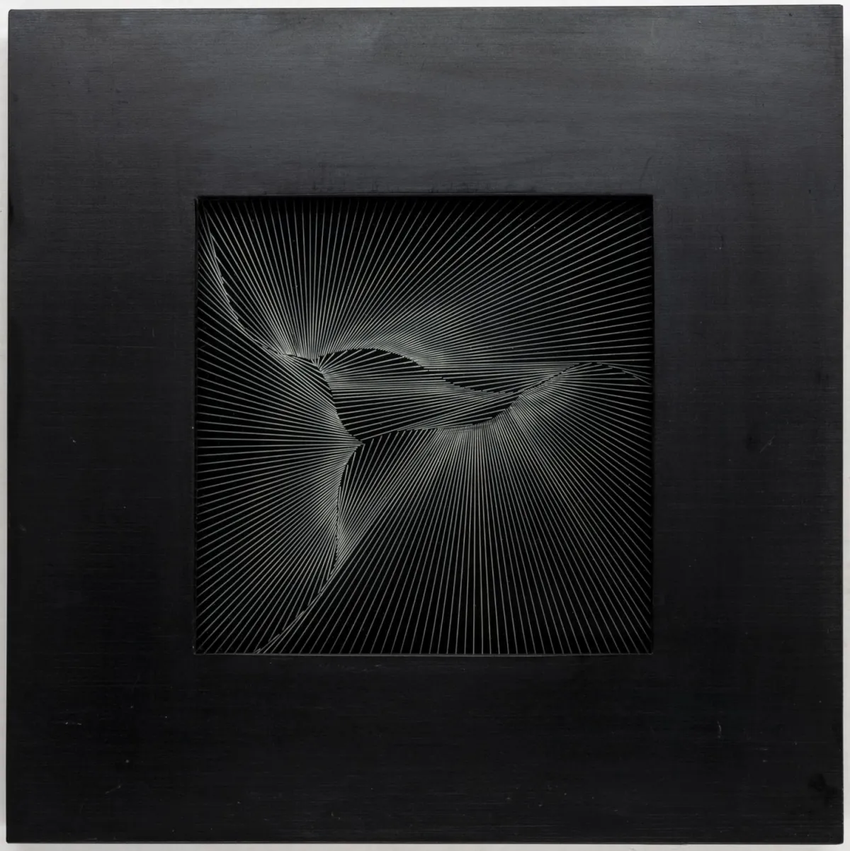 Duarte, Angel – Objet cinétique. Serigraph on glass in a black frame