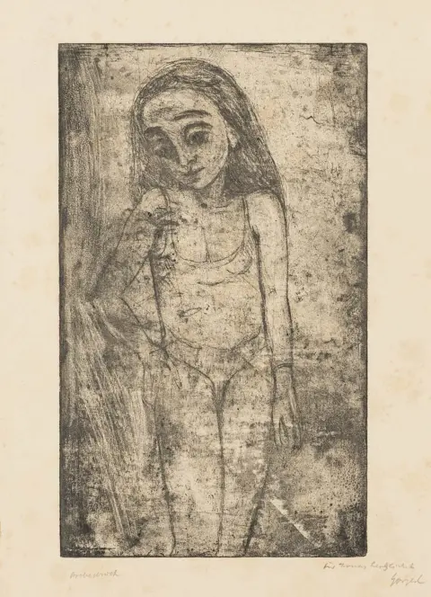Ehrlich, Georg – 无题。（默片女演员Grete Bergner）。厚纸上蚀刻版画。签名、题赠并标注。