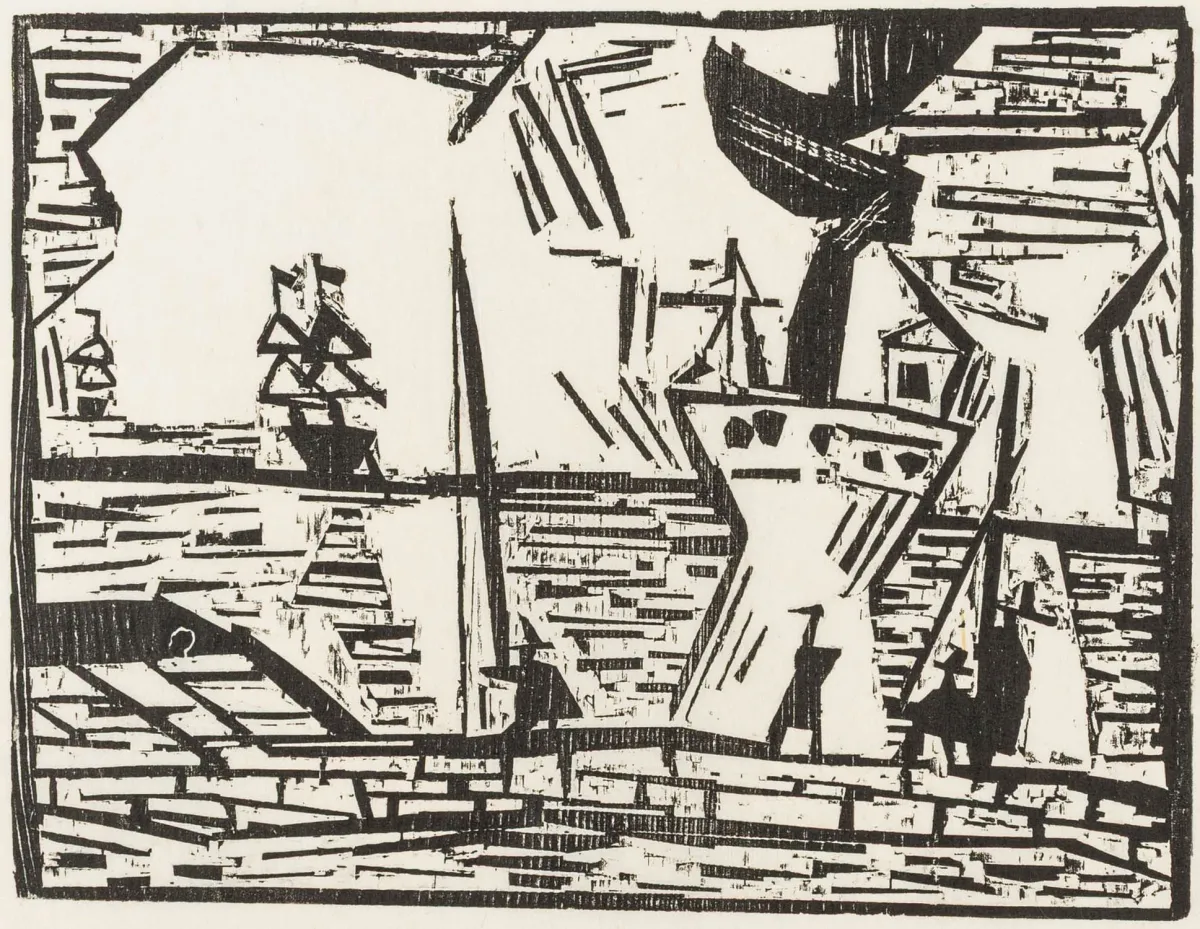 Feininger, Lyonel – Troistedt (1919) / Auf der Quaimauer (1921) / Gelbe Dorfkirche 3 (1931)。三幅可能为遗作的原版木刻,印于…