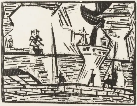 Feininger, Lyonel – Troistedt (1919) / Auf der Quaimauer (1921) / Gelbe Dorfkirche 3 (1931)。三幅可能为遗作的原版木刻，印于…