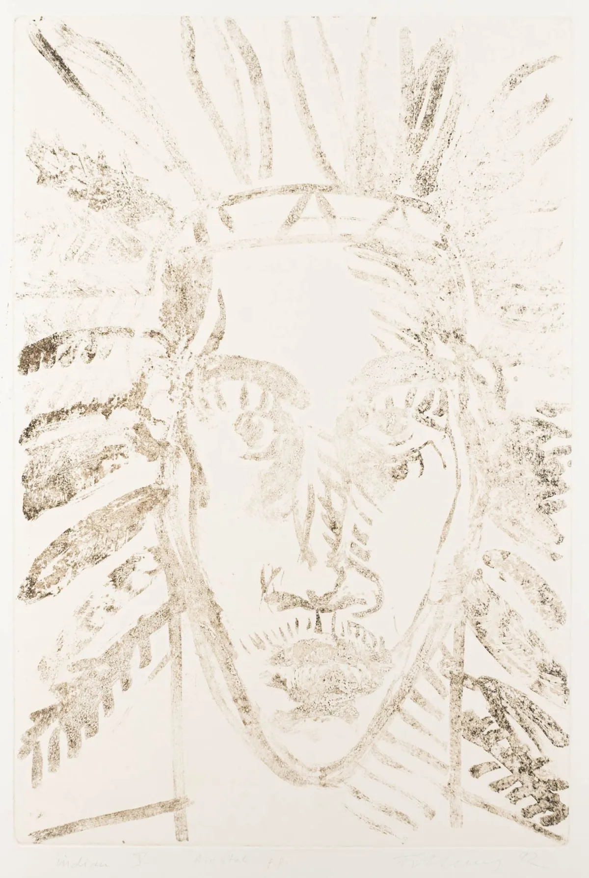 Fetting, Rainer – Indian V。手工纸上彩色石版画。签名、标题、日期并标注"first state P.P."。1992年。图案尺寸：…