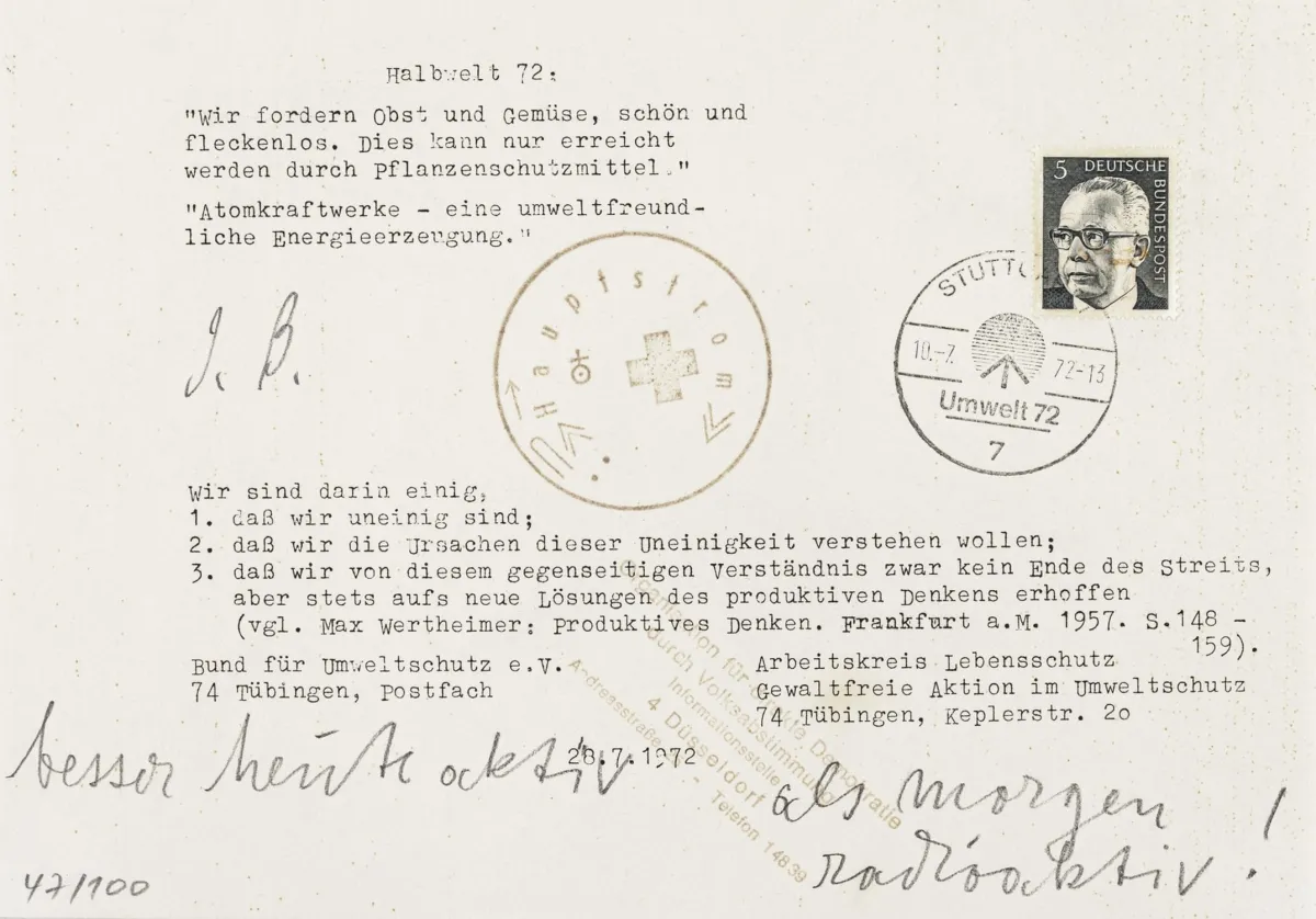 Fluxus – Beuys, Joseph. besser heute aktiv. 带手写文字的单字母签名并多次盖章传单。左侧中部…