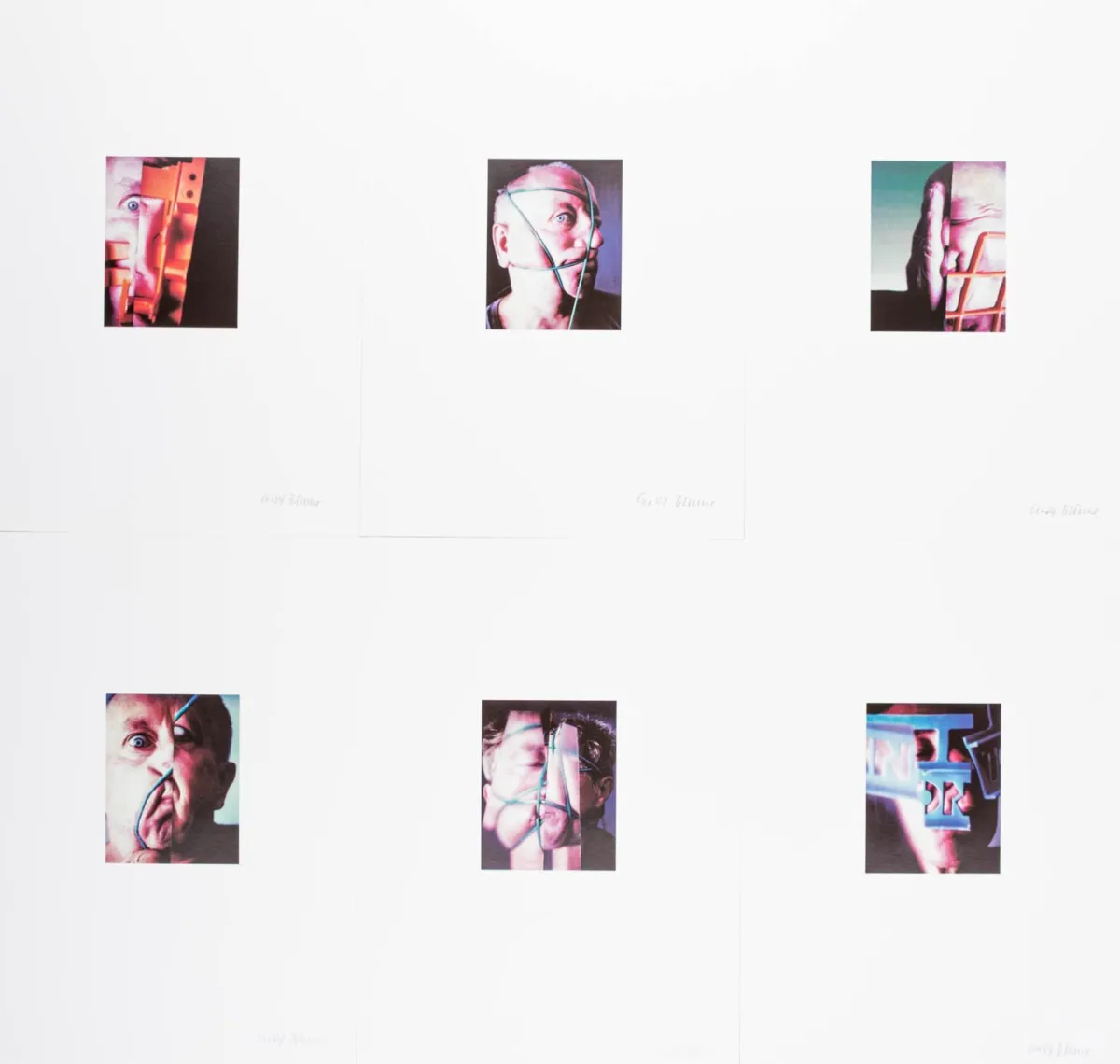 Fluxus – Blume, Anna 与 Bernhard. 6 eingefleischte Tatsachen. 6 幅轻卡纸上的胶印。每幅右下方签名。1997。图案尺寸：…