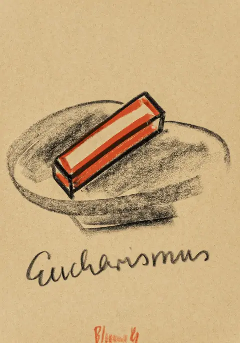 Fluxus – Blume, Bernhard Johannes. 5 pequeñas quimeras. Serie de 5 dibujos a tiza grasa sobre papel parduzco. Cada uno en el margen inferior…