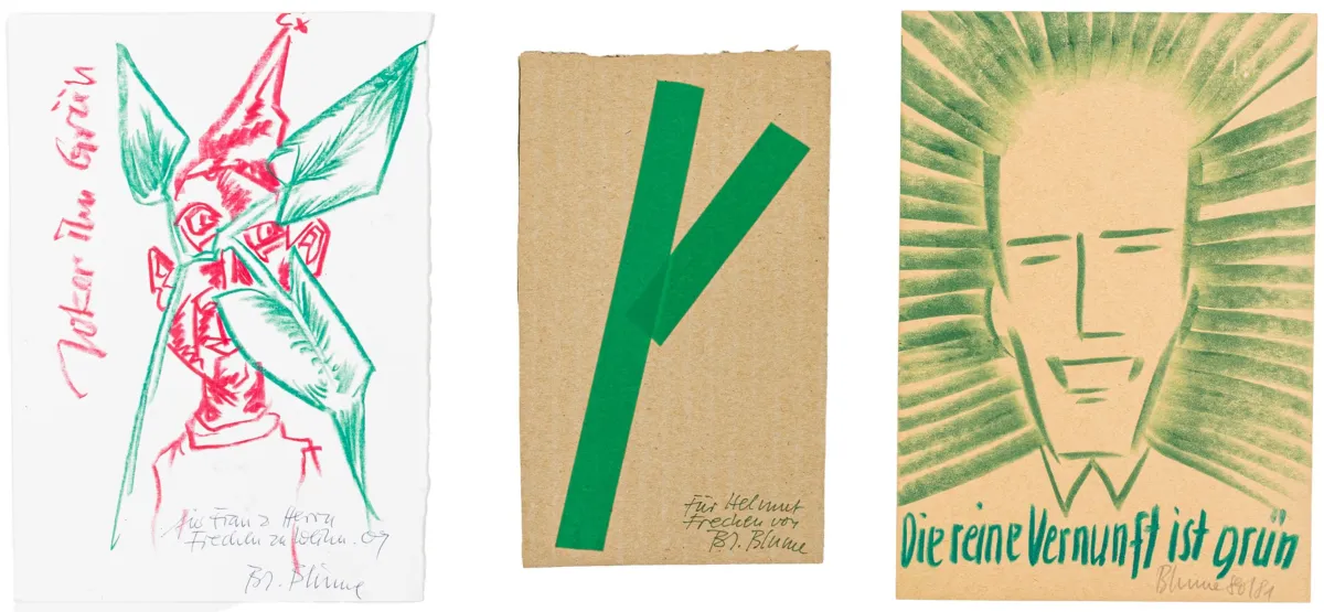 Fluxus – Blume, Bernhard Johannes. 5幅素描、1幅拼贴和3幅在祈祷单上修改的基督像合集。…