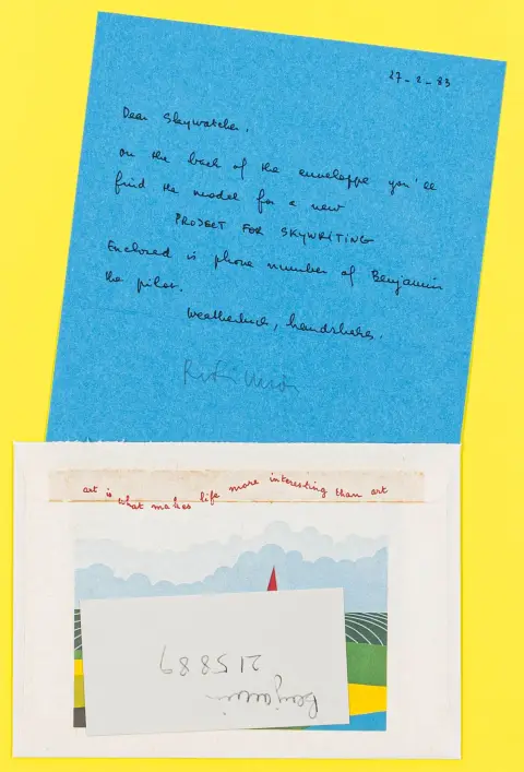 Fluxus – Filliou, Robert. Dear Skywalker。彩色胶印于多种拼贴纸张上。中央签名。