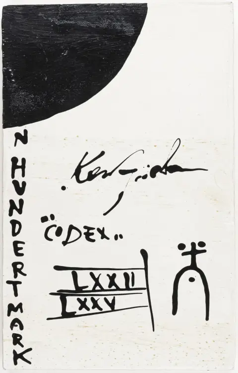 Fluxus – Friedman, Ken。"Codex"。白色漆面木板，带黑色漆绘。签名并注明日期（"LXXII/LXXV"）。1975年。28,5 x...