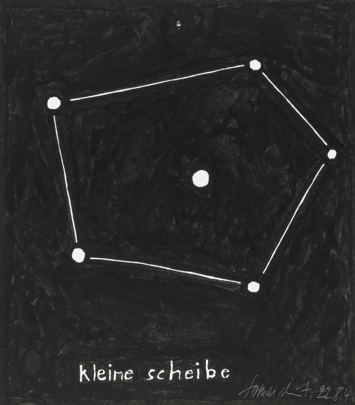 Fluxus – Schmit, Tomas. kleine scheibe。纸板上的墨汁。右下角签名并注明日期。"22.8.4"。纸板尺寸：34 x 30厘米。上边缘…