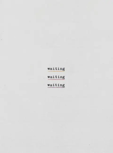 Fluxus – Valoch, Jiri. waiting. Schrijfmachine en kleurpotloden op geschept papier. Verso gesigneerd en gedateerd. 1985.