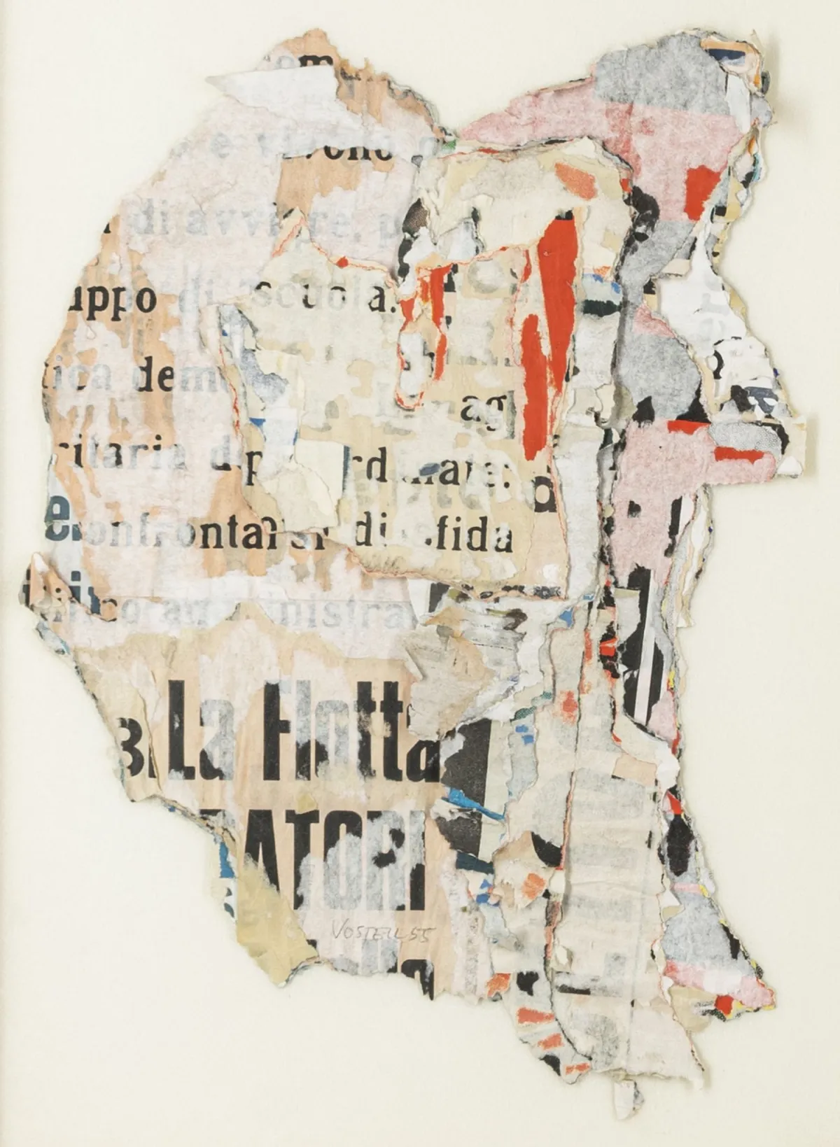 Fluxus – Vostell, Wolf. 无题。(Affichismus)。拼贴画装裱于底板上并置于玻璃展示框中。下方中央签名…