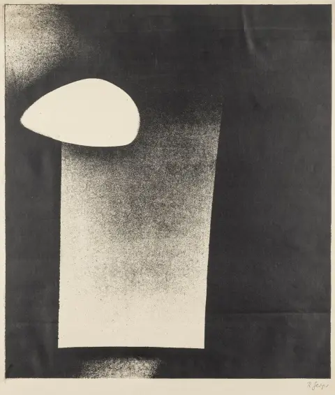 Geiger, Rupprecht – Zwart-wit. Lithografie op bruinachtig velijn. Rechtsonder gesigneerd. 1952. Motiefmaten: 48 x 41,7 cm.