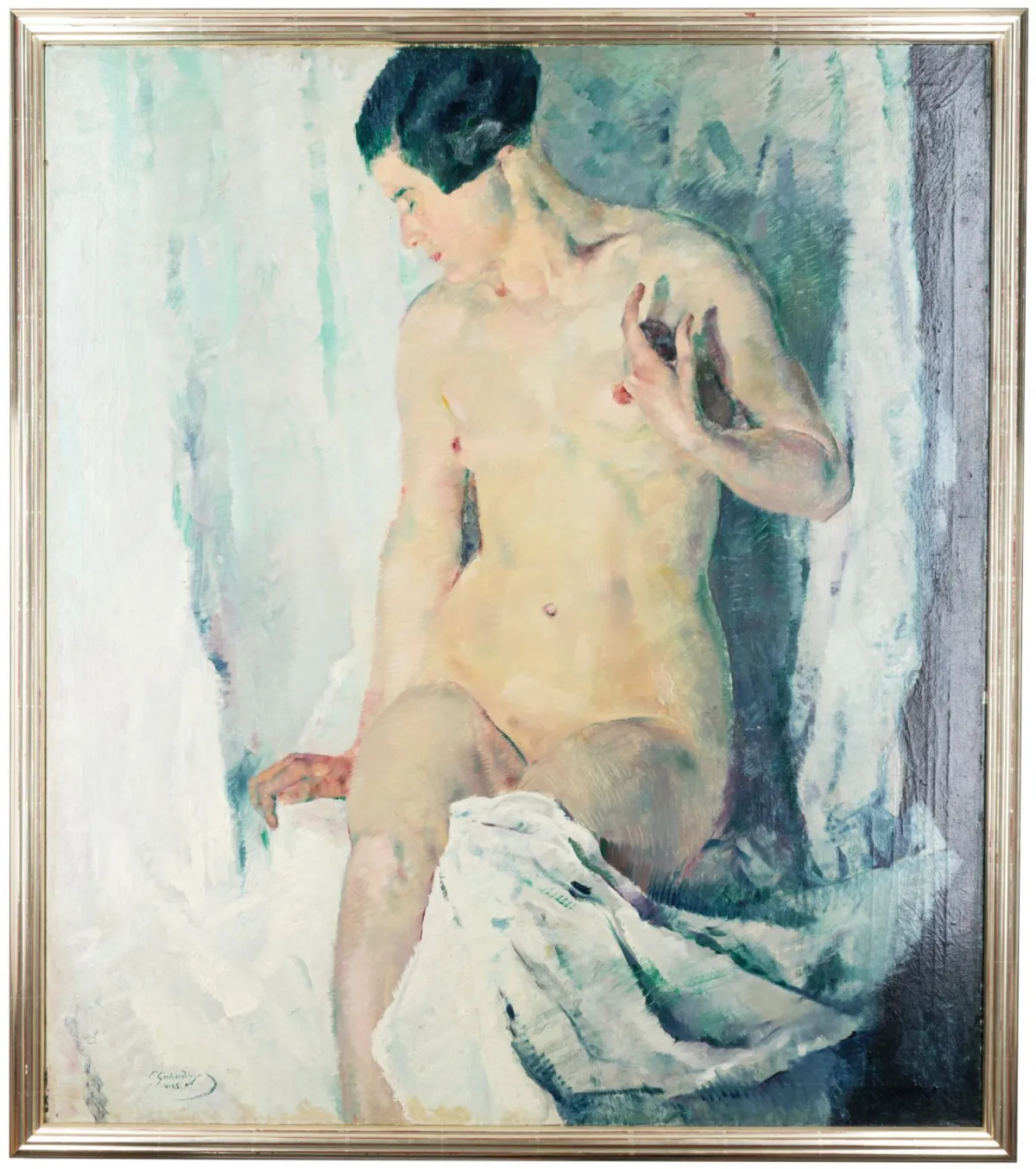 Gerhardinger, Constantin – 无题。（坐姿女性裸体）。布面油画。右下角签名并注明日期 "C. Gerhardinger .V.25." 1925 年。