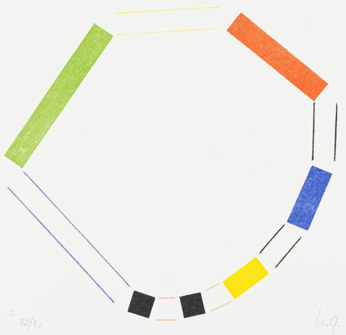 Glattfelder, Hans-Jörg – 连接件。11 个变体。文件夹内含 11 幅犊皮纸彩色石版画。所有作品均有花押、日期和编号。