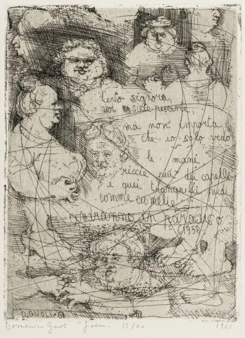 Gnoli, Domenico – Poem. Ets op Fabriano-geschept papier. Met potlood gesigneerd, getiteld, genummerd en gedateerd. Exemplaar: 13/20. 1961.