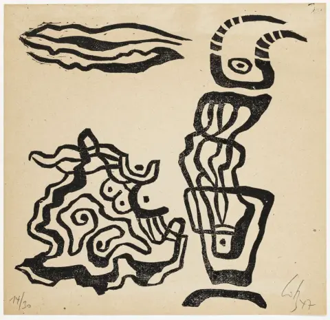 Götz, Karl Otto – Daphnis en Chloe. Houtsnede op dun velijn. Gesigneerd, genummerd en gedateerd. Exemplaar: 14/30. 1947.
