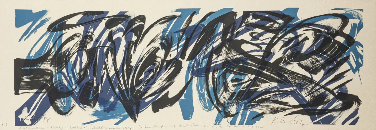 Götz, Karl Otto – 无题。（蓝黑构图）。米色纸上彩色石版画。
