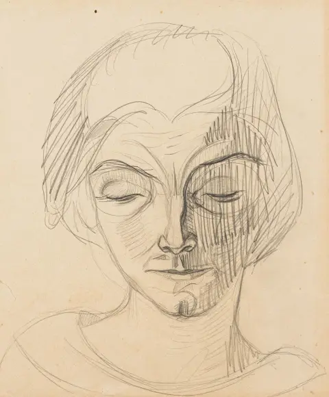 Gramatté, Walter (toegeschreven) – Lise. Potloodtekening op bruin velijn.
