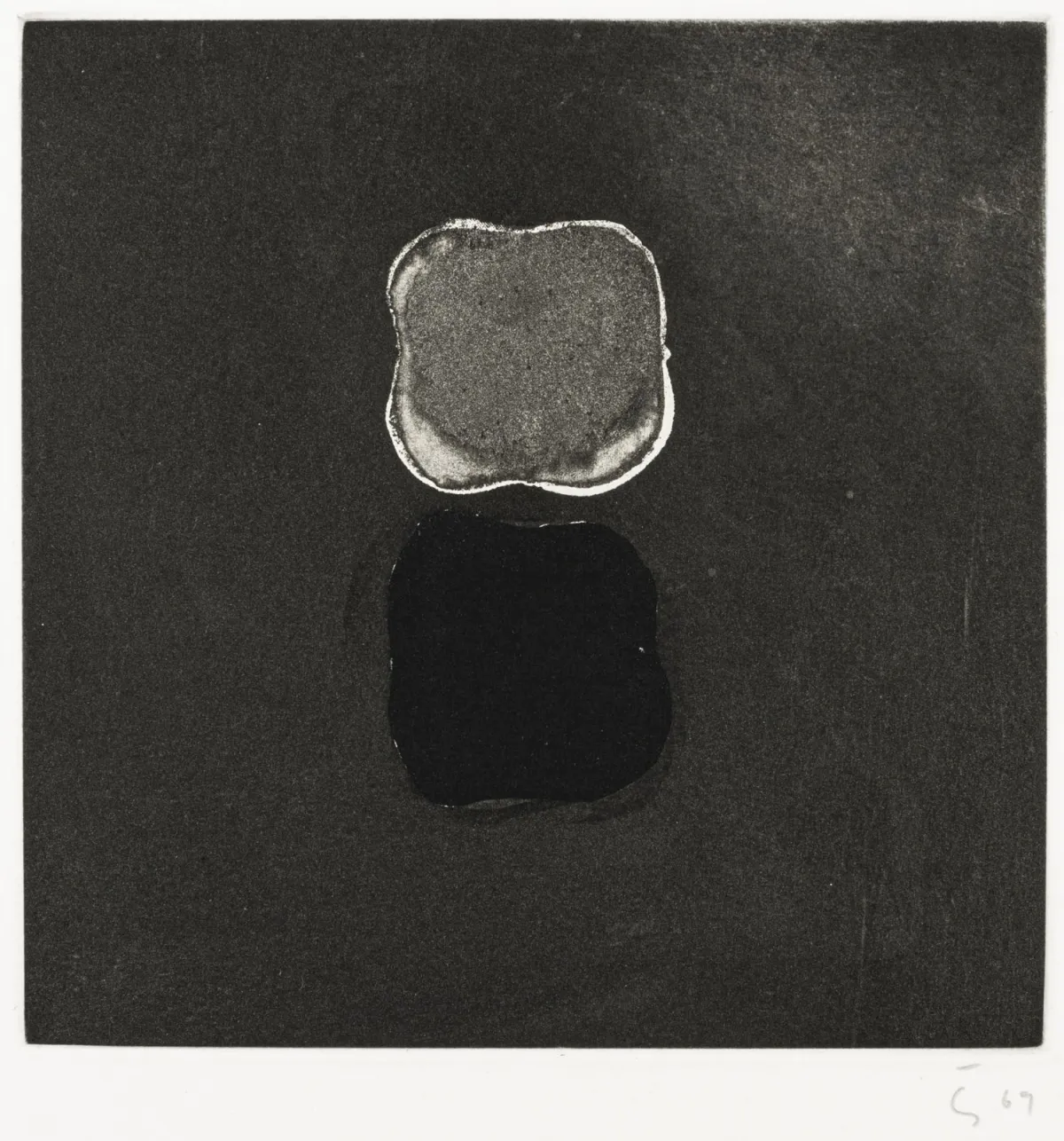 Graubner, Gotthard – Untitled. (Two cushions). Aquatint and etching on handmade paper. Monogrammed and dated lower right.