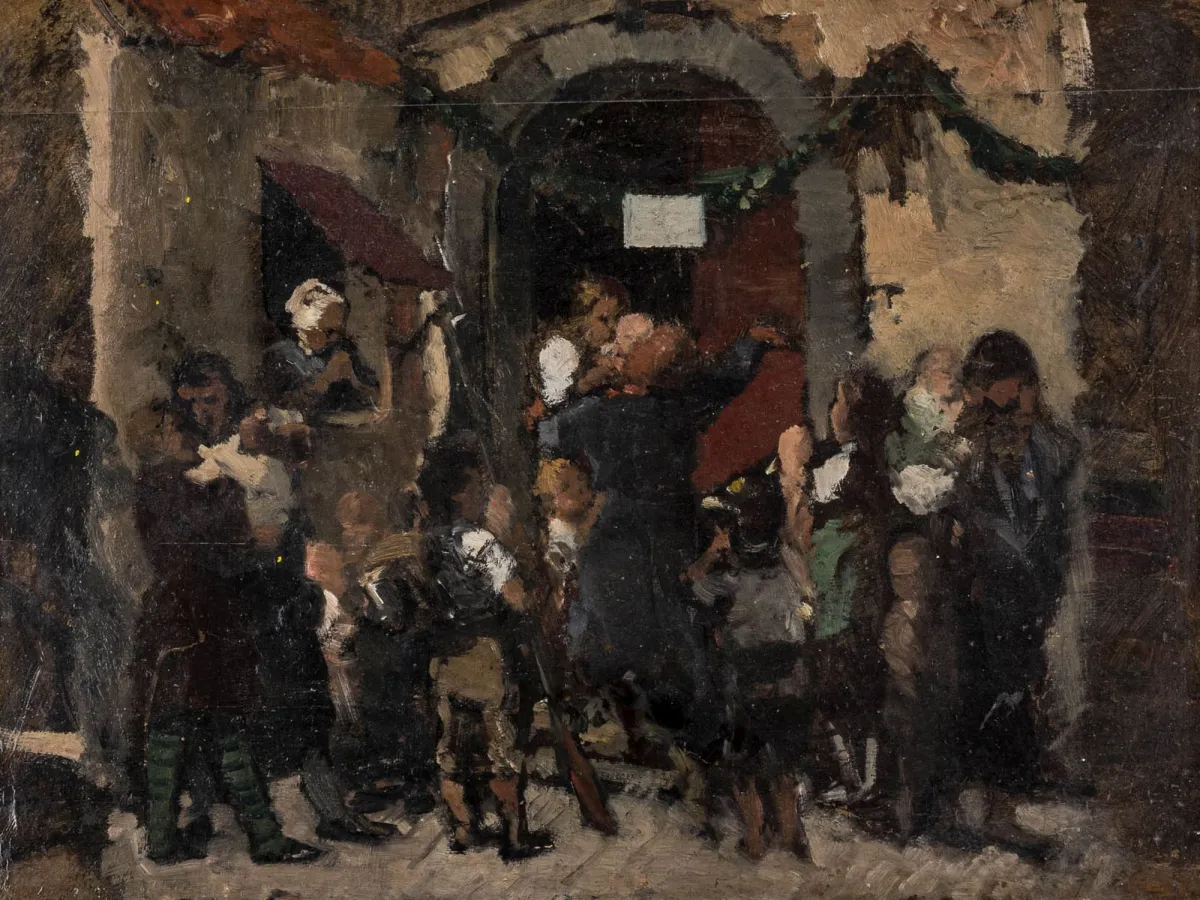 Hänel, Georg（传）– 等待受洗者。纸板油画。