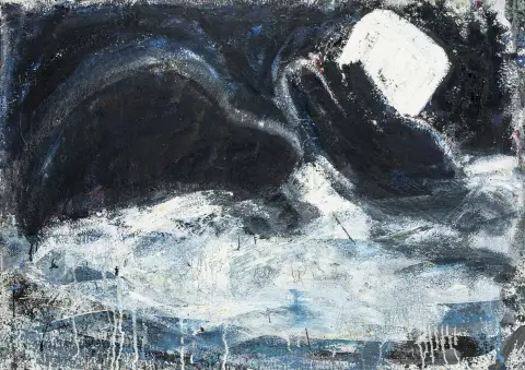 Hartmann, Thomas – Zwemmer. Olieverf op doek. Verso gesigneerd "Th. Hartmann" evenals plaats en datum "Berlijn, 1986".