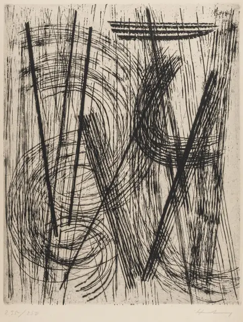Hartung, Hans – G 15. Ets en aquatint op Vélin d'Arches. Rechtsonder gesigneerd, linksonder genummerd. Exemplaar: 235/250.