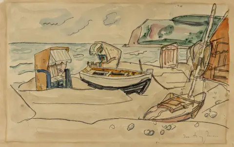 Hauptmann, Ivo – Без назви. (Пляж на Гіддензе). Акварель і олівець на велені. Підпис унизу праворуч. Близько 1936. Розміри мотиву: 28 x 44…