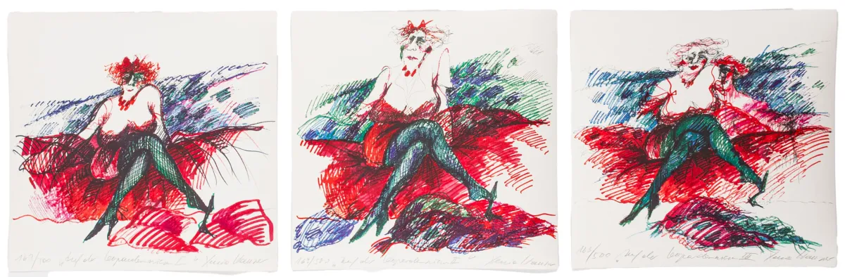 Hausner, Xenia – Auf der Leopardenwiese I - III。3幅彩色石版画,印于厚实犊皮纸上。每幅均有签名、编号和标题。版数:…