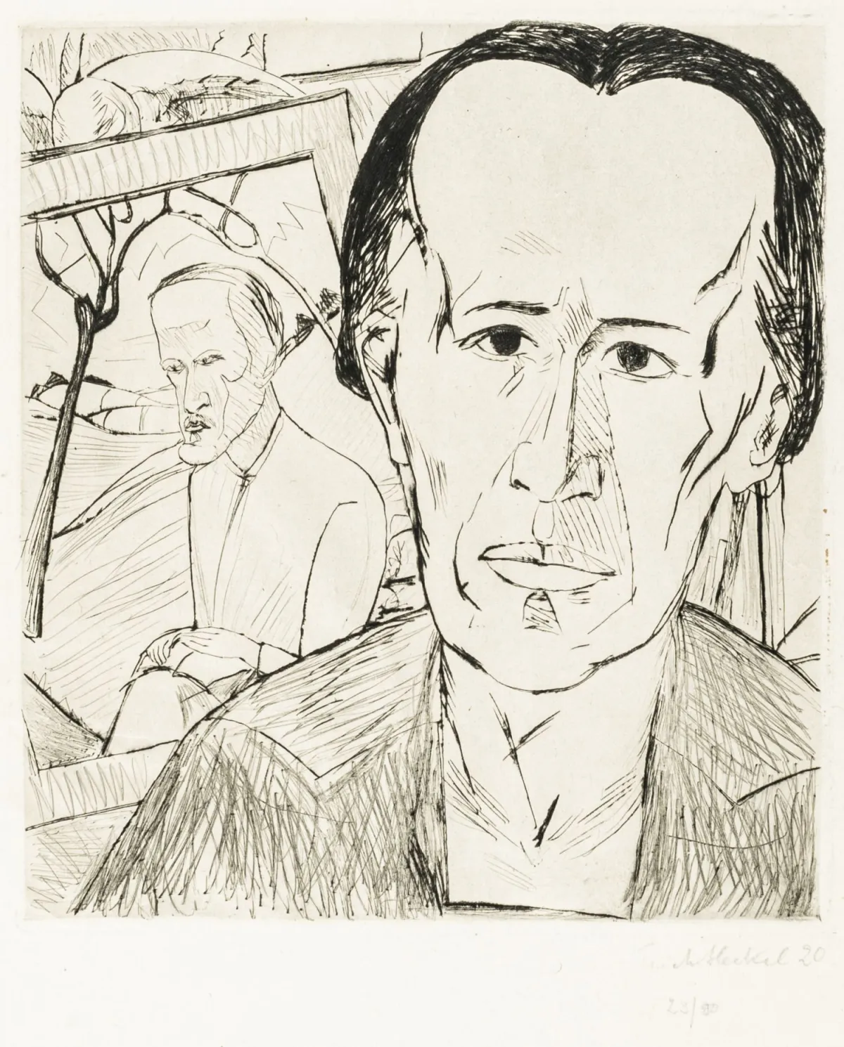 Heckel, Erich – E.G.肖像 硬纸日本纸上的干刻版画。签名、注明日期并编号。版本：23/80。1920年。画面尺寸：30 x…
