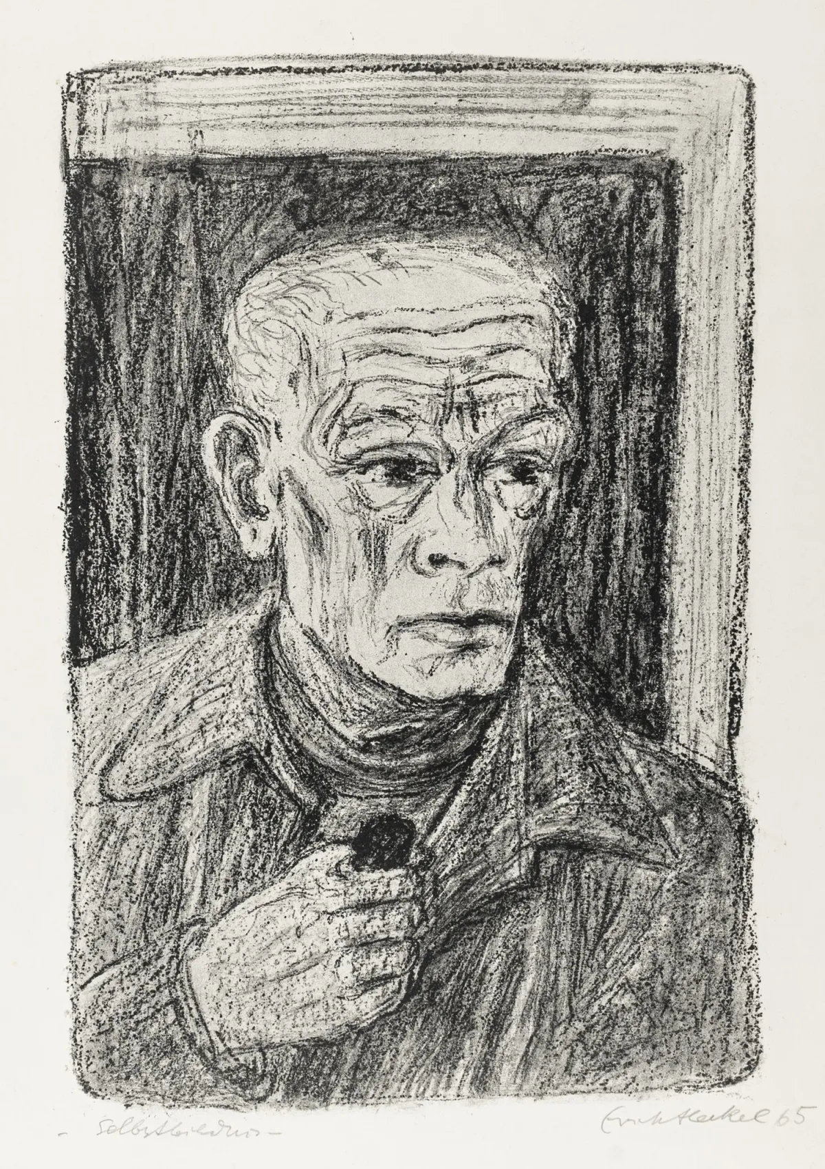 Heckel, Erich – 自画像。BFK-Rives纸上的石版画。右下签名并注明日期。左下题名并标注“HC Expl. 44 x 27”。…