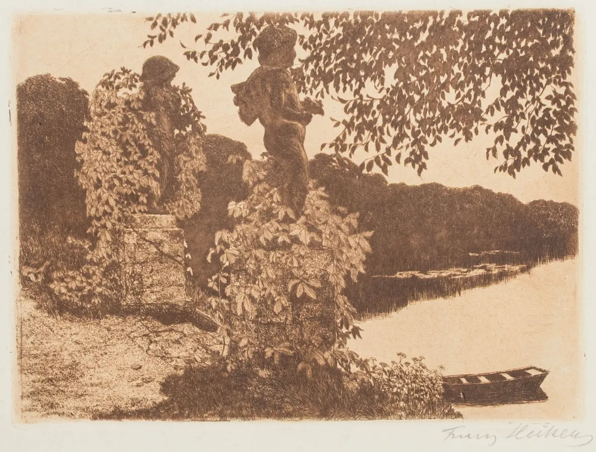 Hecker, Franz – 公园中。纸上蚀刻与飞尘版画。右下角签名。约1923年。版画尺寸：17,5 x 24,6 cm。纸张尺寸：32,5…