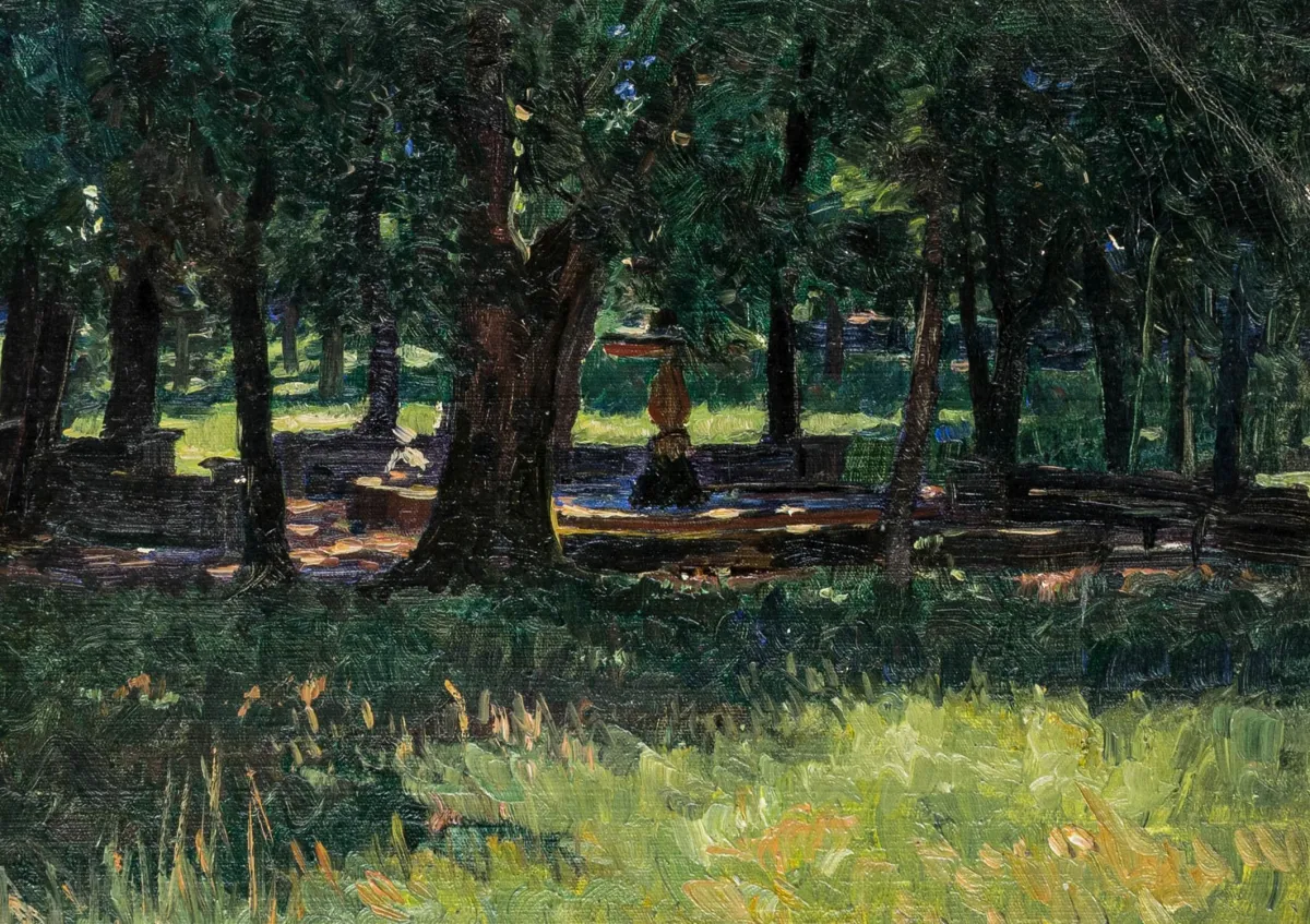 Hecker, Franz – Fontanna pod drzewami. Olej na płótnie. Około 1911.